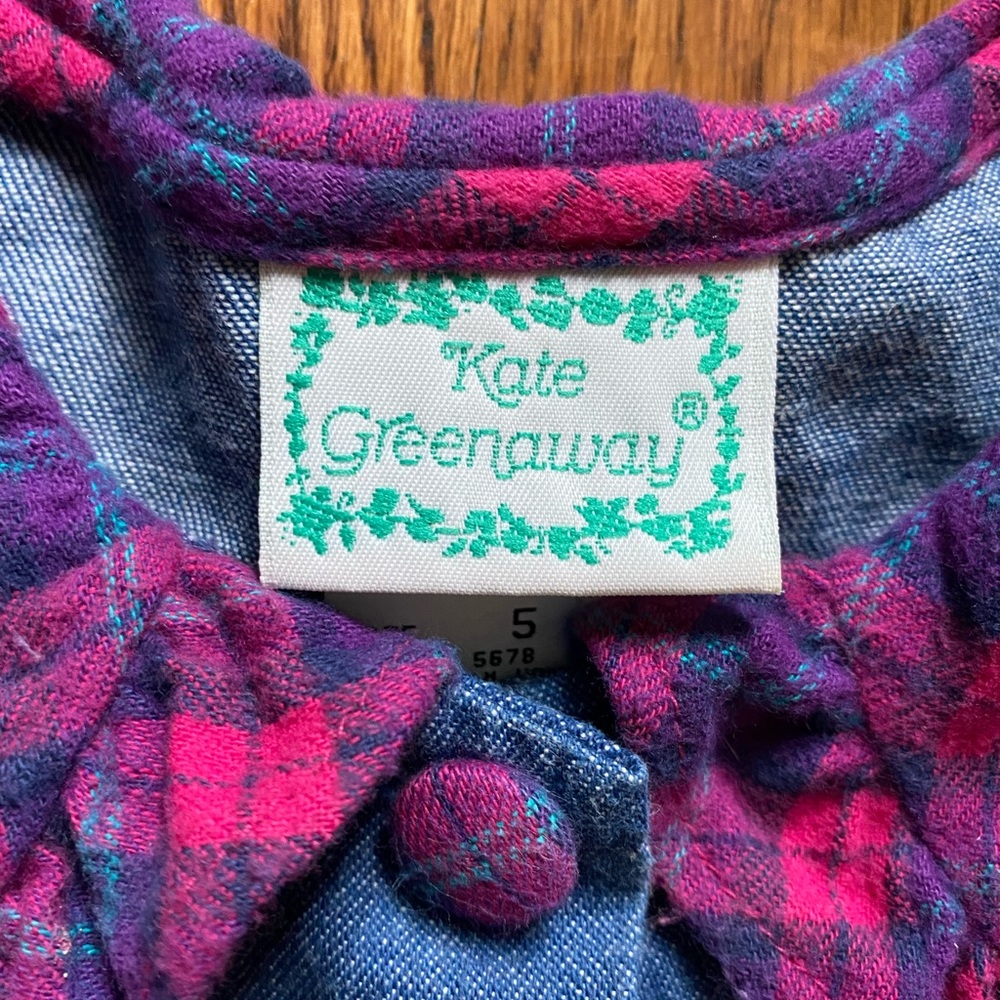 Vintage Kate Greenaway Girl’s Size 5 Denim Plaid Flannel Dress Collar USA Cotton - Picture 5 of 9